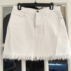 White denim distressed bottom skirt